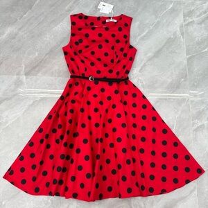 Women’s Grace Karin Retro Polka Dot Flare Sleeveless Dress With Belt Medium